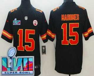 Mens Kansas City Chiefs #15 Patrick Mahomes Limited Black Super Bowl LVII Vapor Jersey